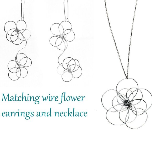 Wire flower earrings and necklace set handmade in Canada - Picture 4 of 5